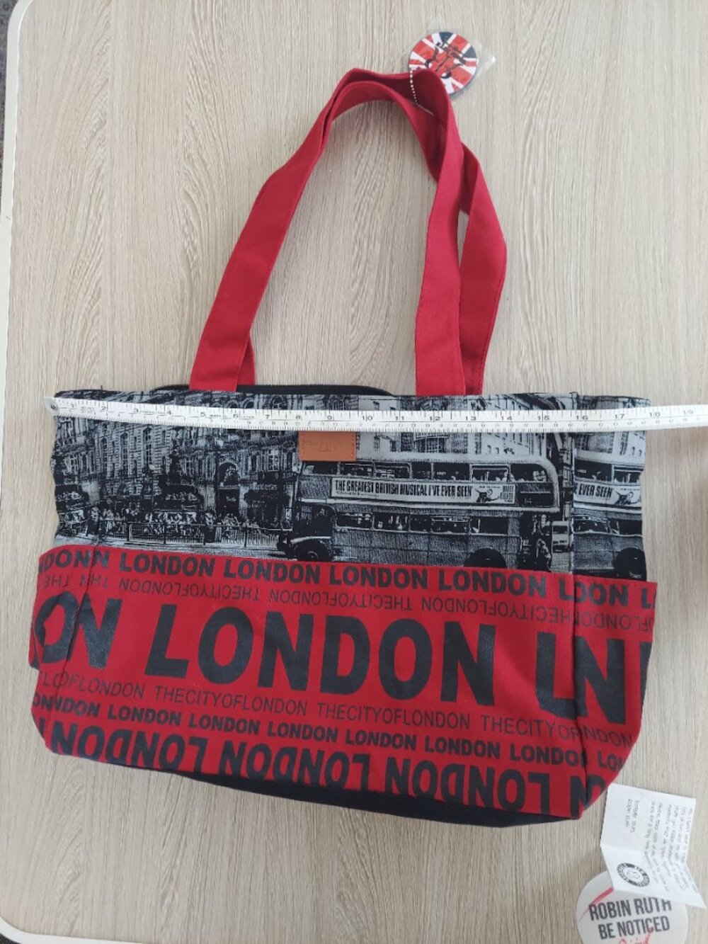Robin Ruth London Tote Bag - Black & Red canvas with outside pockets - Picture 9 of 15